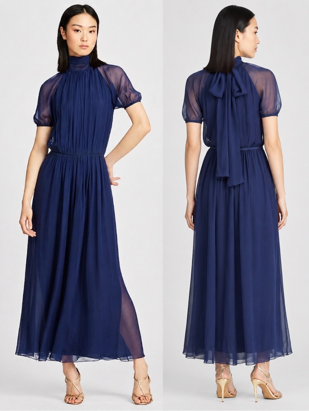Ralph Lauren Purple Label Darabont Long Midi Dress in Navy Silk NWT 14 NO BELT